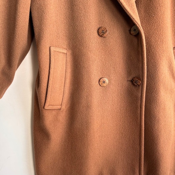 VTG LL Bean Women Camel Brown Wool Double Breasted Overcoat Peacoat USA Made - Picture 3 of 11